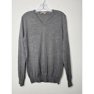 SuitSupply Mens Gray Merino Wool V-Neck Sweater Size M Long Sleeve Base Layer‎